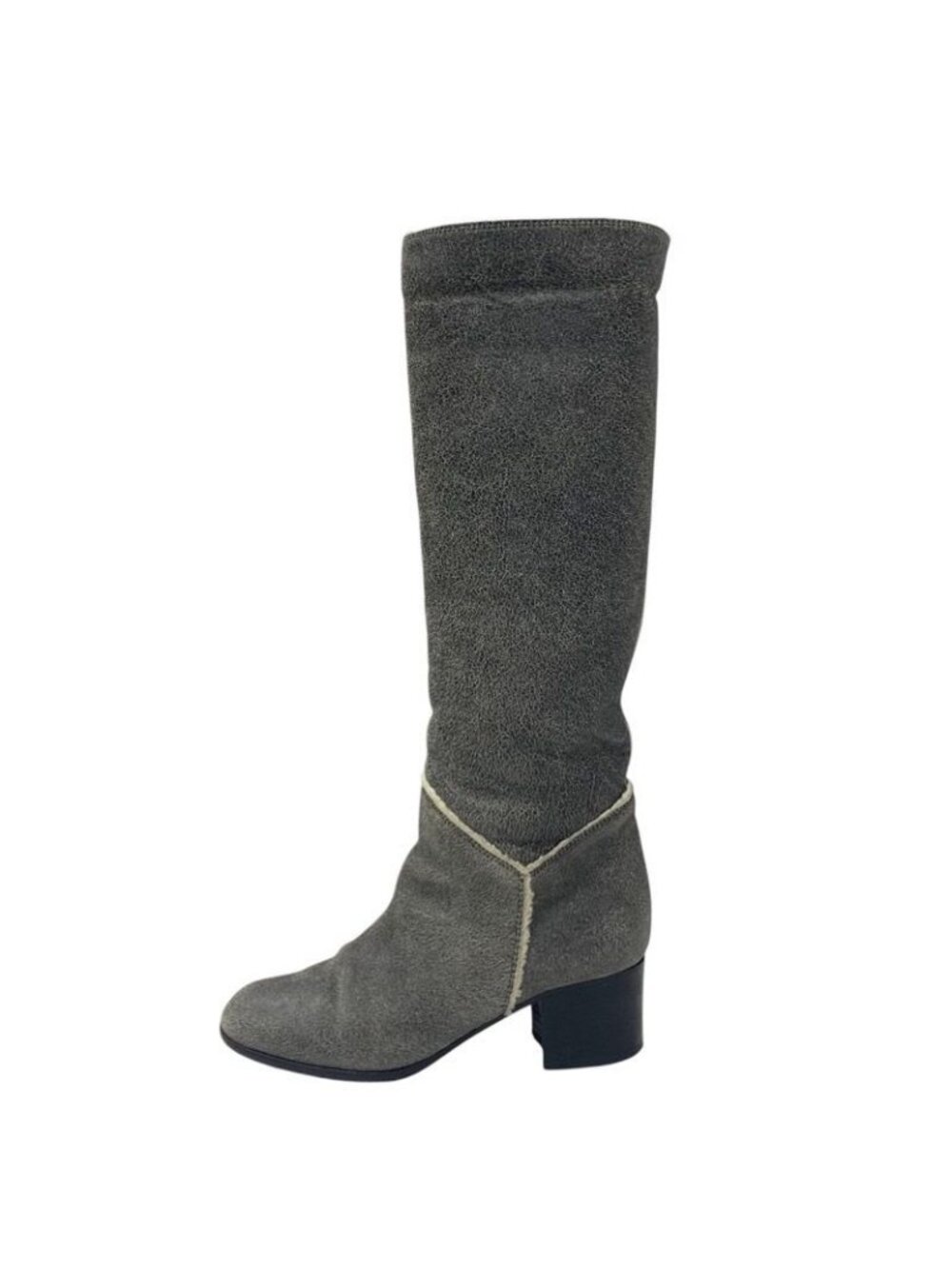 Chanel Boots Long Shoes Leather Shearling Gray Coco Mark - Picture 3 of 10